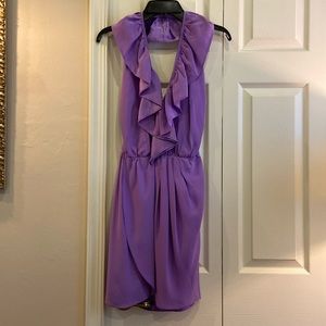 Amanda Uprichard petite lavender, halter dress, slightly hi-low hem. 100% silk.